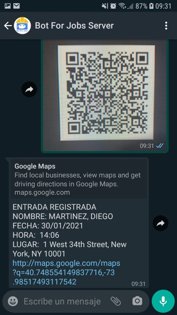 Ejemplo de fichada con QR